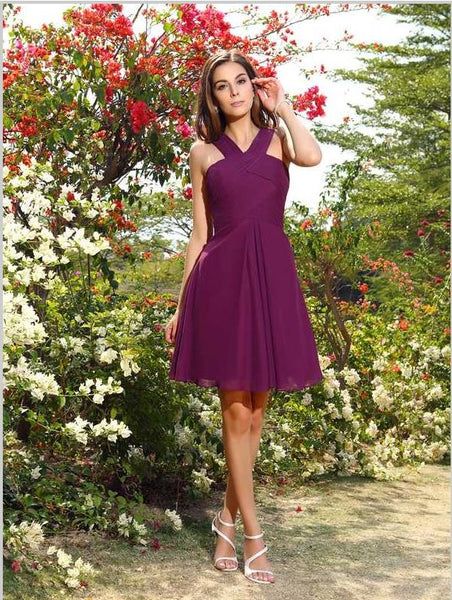 Princess Chiffon Straps Bridesmaid Dresses,Pleats Short Bridesmaid Dresses