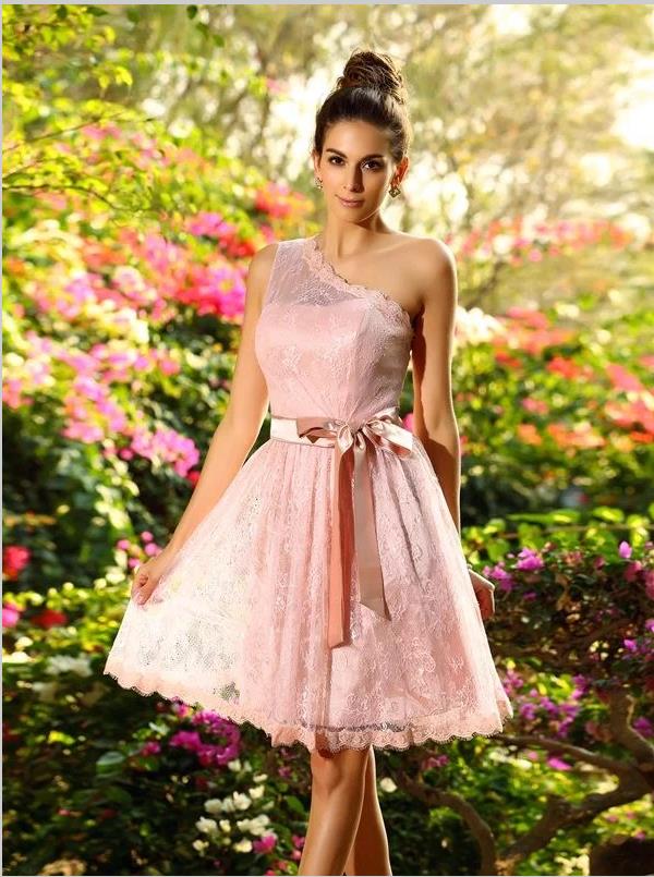 one shoulder bridesmaid dresses short One Shoulder Short Dress with Illusion Neck