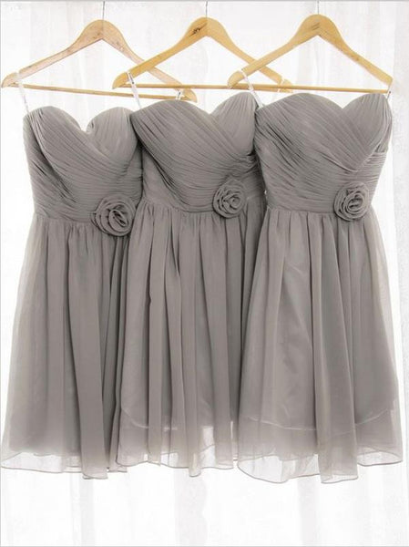 Princess Chiffon Bridesmaid Dresses,Strapless Short Bridesmaid Dresses