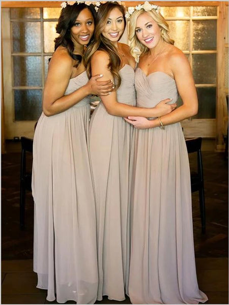 Princess Chiffon Strapless Bridesmaid Dresses Floor Length