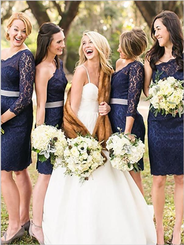 Sheath Lace One Shoulder Bridesmaid Dresses,Long Sleeves Short Bridesm Hoprom Sheath Lace One Shoulder Bridesmaid Dresses,Long Sleeves Short Bridesm Hoprom