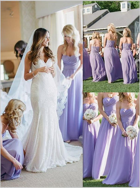 Princess Chiffon Strapless Bridesmaid Dresses Floor Length
