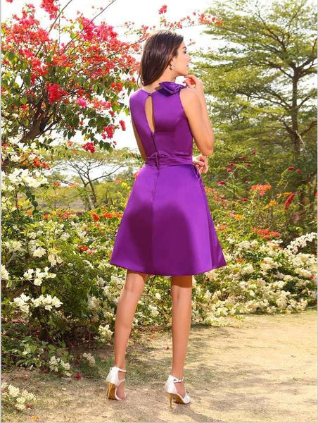 Princess Scoop Short Satin Bridesmaid Dresses With Bowknot