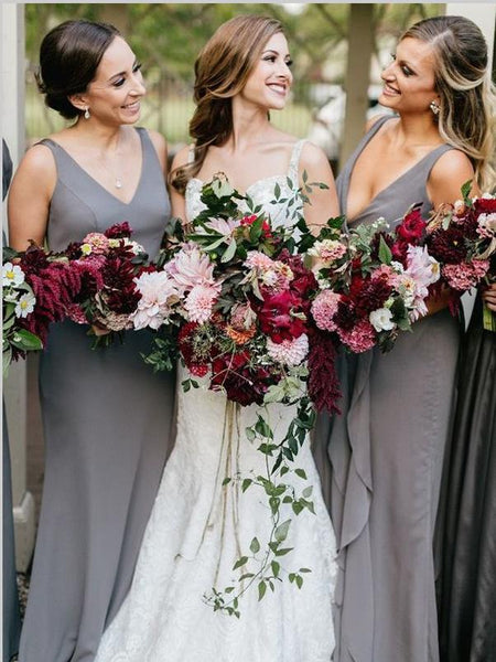 Sheath Chiffon V-neck Bridesmaid Dresses Floor Length