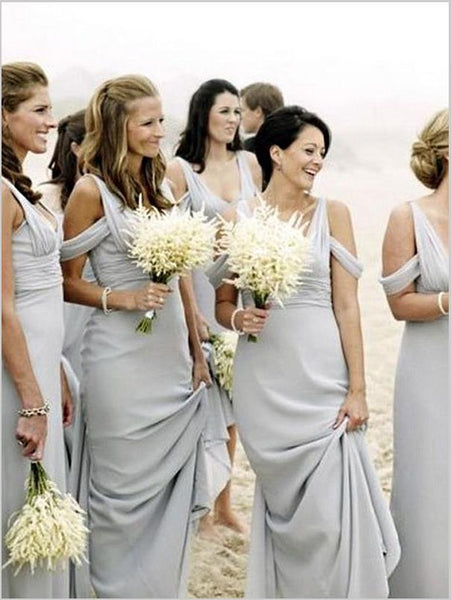 Sheath Chiffon V-neck Sleeveless Bridesmaid Dresses Floor Length