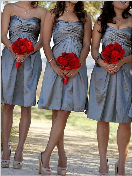 Column Sweetheart Strapless Bridesmaid Dresses,Satin Short Bridesmaid Dresses