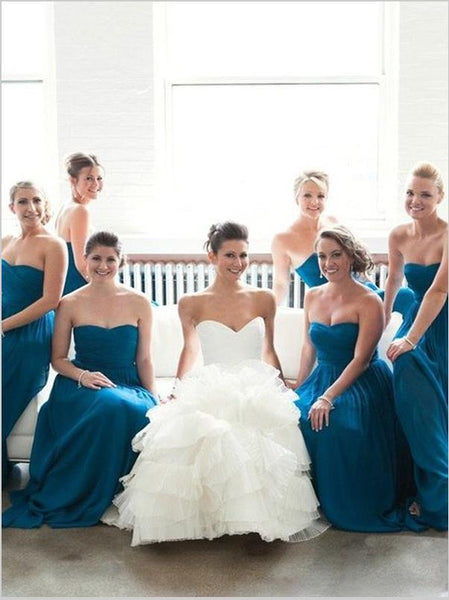 Princess Chiffon Strapless Bridesmaid Dresses Floor Length