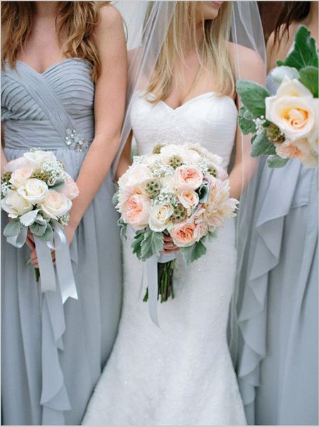 Princess Chiffon Strapless Bridesmaid Dresses Floor Length