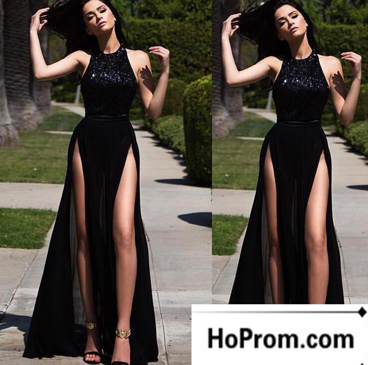 Black Sparkly Sequined A-Line Prom Dress Evening Dresses