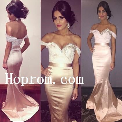 Off Shoulder Prom Dresses,Pink Mermaid Prom Dress,Evening Dress