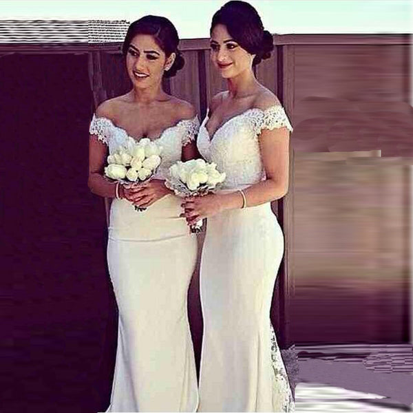 Off Shoulder Prom Dresses,White Lace Prom Dress,Evening Dress