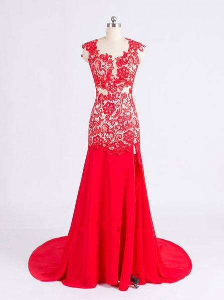 Floor Length Prom Dresses,Red Prom Dress,Evening Dress