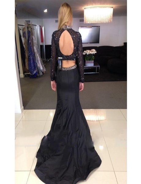 Two Piece Prom Dresses,Black Prom Dress Long Evening Dress