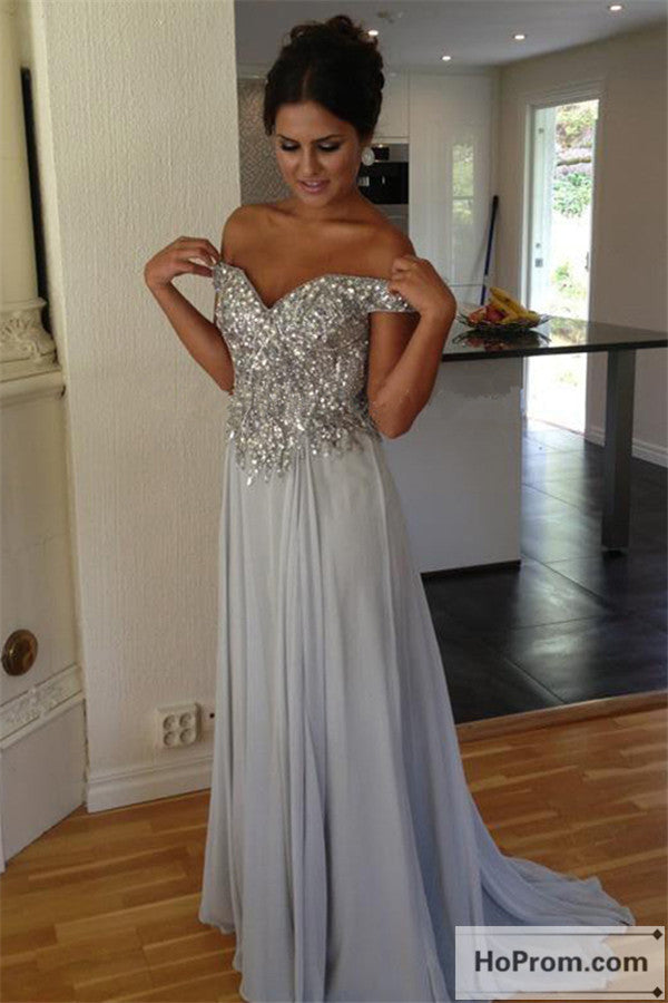 Off Shoulder Silver Sequins Long Prom Dresses Evening Dresses – Hoprom Off Shoulder Silver Sequins Long Prom Dresses Evening Dresses – Hoprom