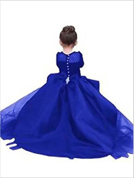 Satin Long Sleeves Sash/Ribbon/Belt Flower Girl Dresses Floor Length Ball Gown
