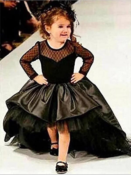 Satin Long Sleeves Sash/Ribbon/Belt Flower Girl Dresses Floor Length Ball Gown