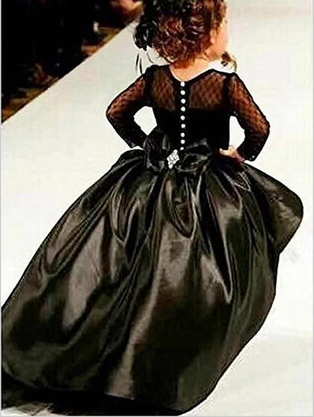 Satin Long Sleeves Sash/Ribbon/Belt Flower Girl Dresses Floor Length Ball Gown