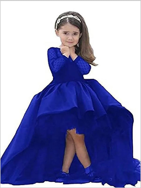 Satin Long Sleeves Sash/Ribbon/Belt Flower Girl Dresses Floor Length Ball Gown