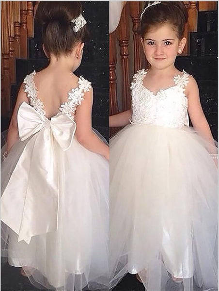 Ball Gown Tulle Sweetheart Floor Length Flower Girl Dresses With bowknot