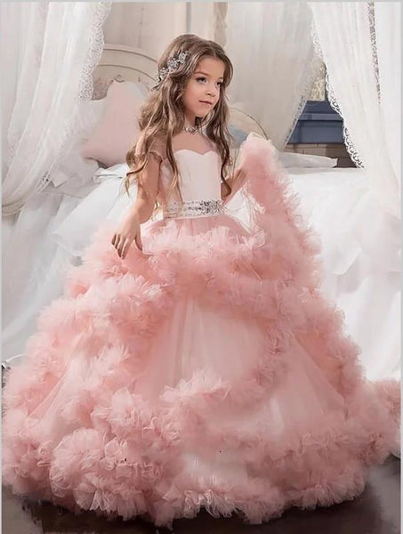 Ball Gown Tulle Jewel Crystal Floor Length Flower Girl Dresses With Bowknot