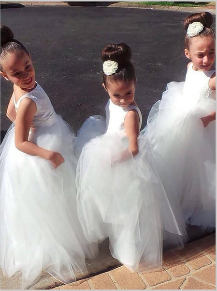 Tulle Sleeveless Floor Length Flower Girl Dresses Ball Gown