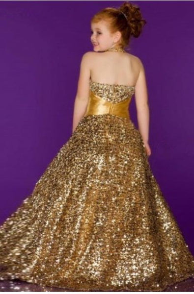 Princess Halter Backless Sleeveless Flower Girl Dresses With Sequin