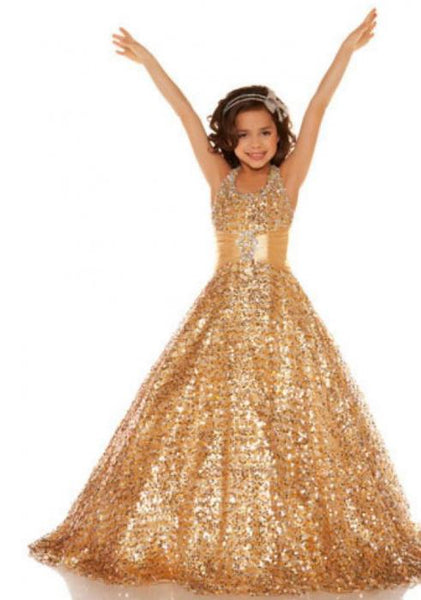 Princess Halter Backless Sleeveless Flower Girl Dresses With Sequin