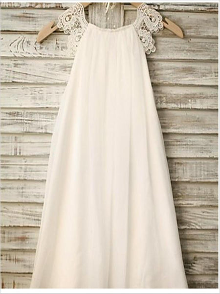Princess Chiffon Lace Sleeveless Floor Length Flower Girl Dresses