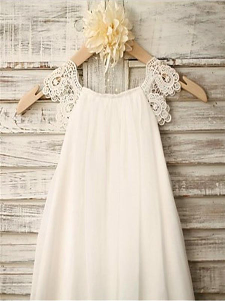 Princess Chiffon Lace Sleeveless Floor Length Flower Girl Dresses