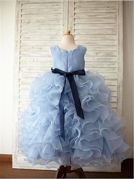 Organza Sleeveless Ruffles Flower Girl Dresses Floor Length Ball Gown
