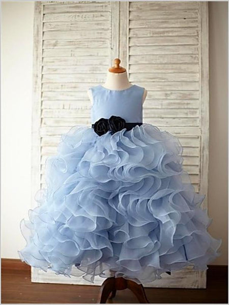 Organza Sleeveless Ruffles Flower Girl Dresses Floor Length Ball Gown