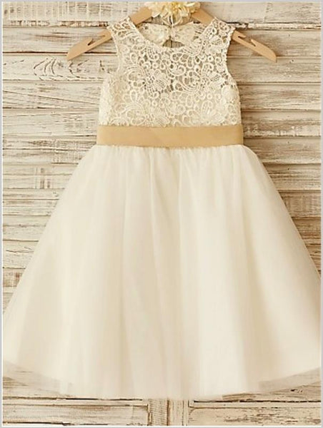 Tulle Sleeveless Floor Length Flower Girl Dresses With Bowknot