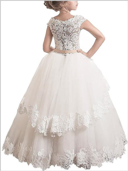 Lace Tulle Sleeveless Flower Girl Dresses Floor Length Ball Gown