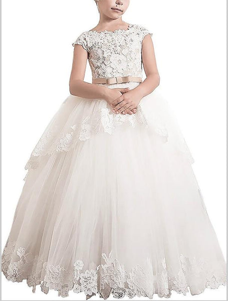 Lace Tulle Sleeveless Flower Girl Dresses Floor Length Ball Gown