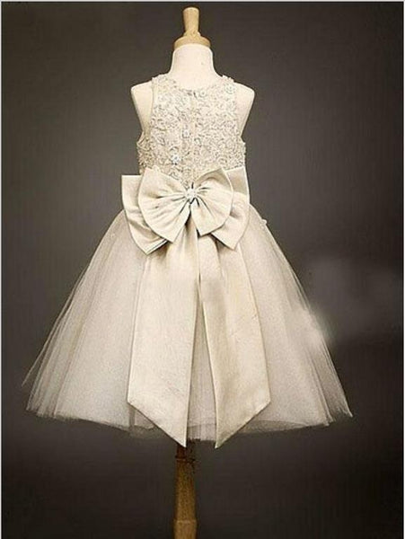 Princess Long Organza Sleeveless Flower Girl Dresses with Bowknot