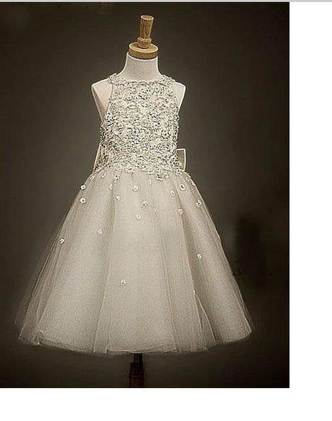Princess Long Organza Sleeveless Flower Girl Dresses with Bowknot