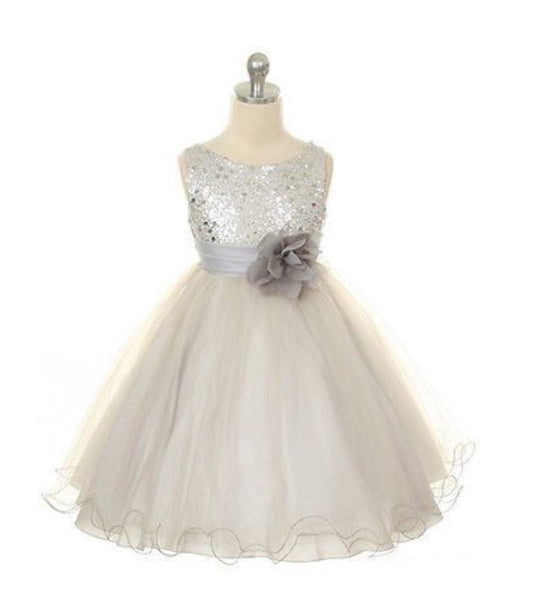Long Organza Jewel Sleeveless Flower Girl Dresses Ball Gown With Hand-Made Flower