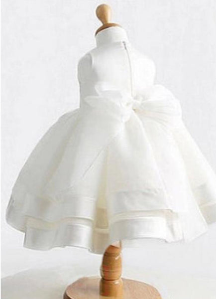 Long Satin Jewel Sleeveless Flower Girl Dresses Ball Gown With Bowknot