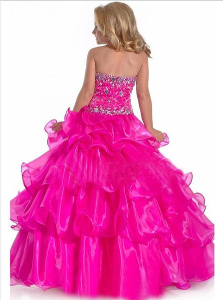 Long Organza Halter Rhinestone Flower Girl Dresses Ball Gown