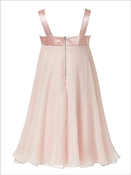 Princess Chiffon Straps Flower Girl Dresses Floor Length With Hand-Made Flower