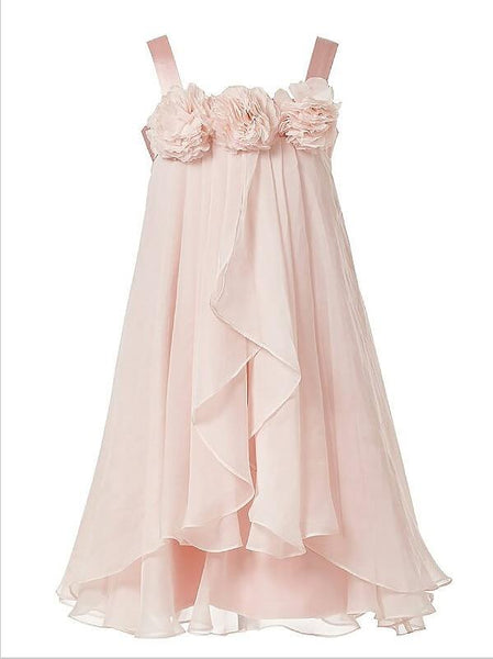 Princess Chiffon Straps Flower Girl Dresses Floor Length With Hand-Made Flower