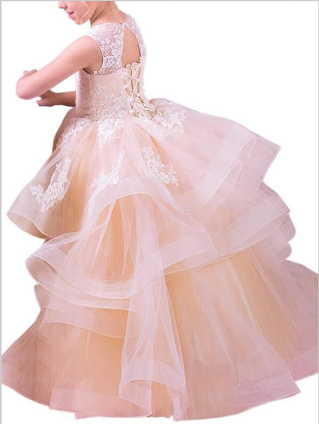 Lace Tulle Sleeveless Flower Girl Dresses Floor Length Ball Gown