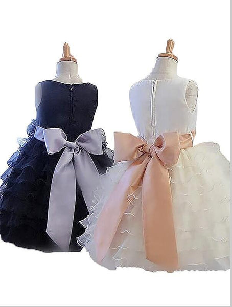 Tulle Princess Sleeveless Short Flower Girl Dresses With Hand-Made Flower