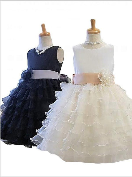 Tulle Princess Sleeveless Short Flower Girl Dresses With Hand-Made Flower