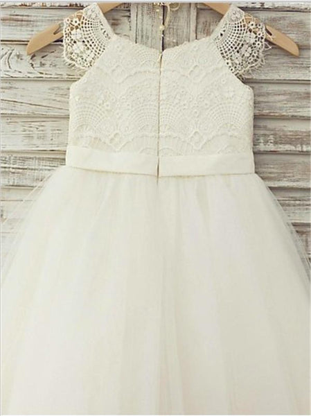 Lace Tulle Princess Sleeveless Flower Girl Dresses Floor Length Dress