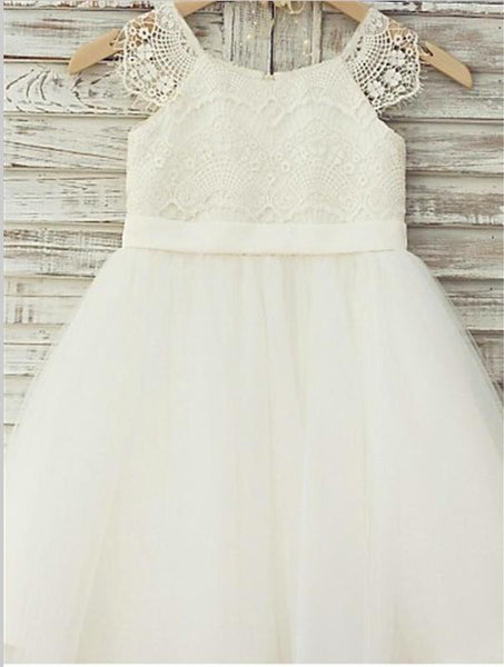 Lace Tulle Princess Sleeveless Flower Girl Dresses Floor Length Dress