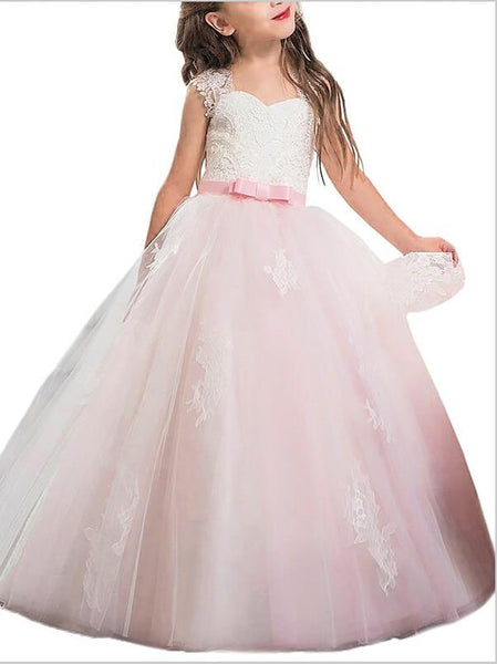Tulle Sweetheart Sleeveless Flower Girl Dresses Floor Length Ball Gown With Bowknot