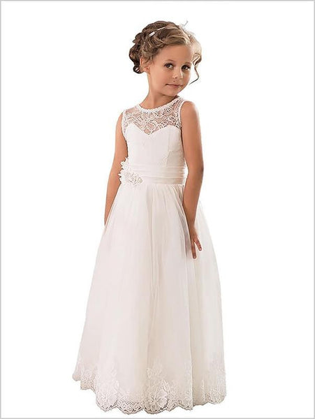 Princess Tulle Sleeveless Flower Girl Dresses Floor Length Dress