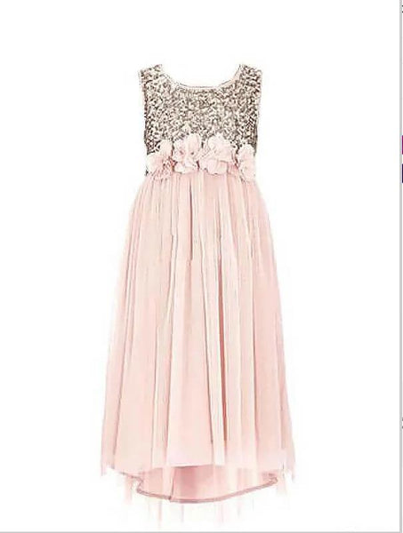Princess Chiffon Sequin Floor Length Flower Girl Dresses With Hand-Made Flower