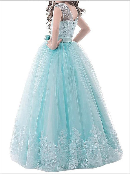 Tulle Jewel Sleeveless Flower Girl Dresses Floor Length Ball Gown With Bowknot